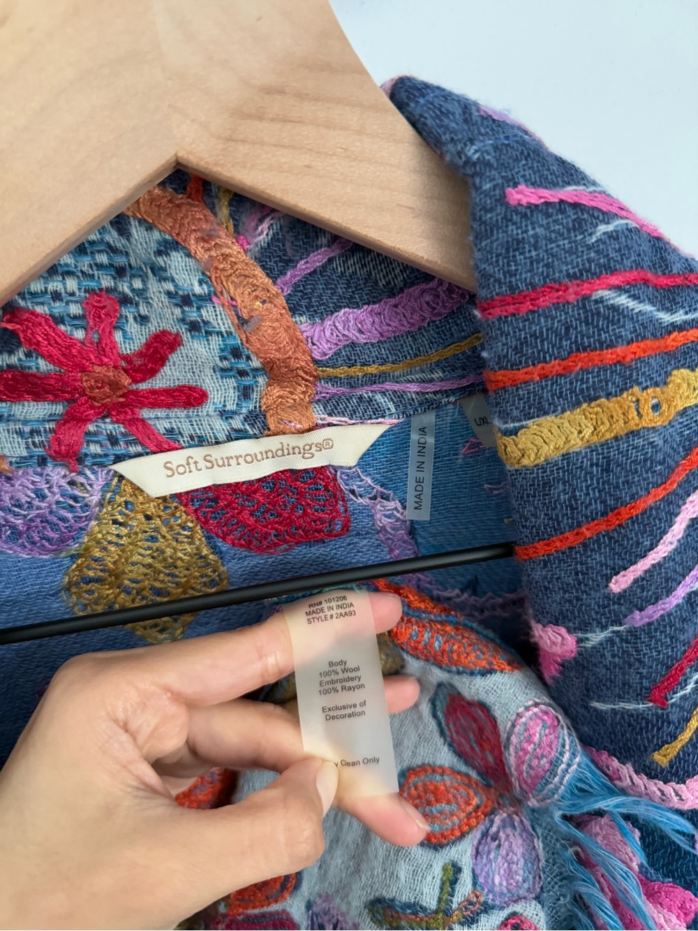 Soft Surroundings L/XL Teal Winnipeg Vest Wool Embroidered Boho Colorful Hippie - Picture 2 of 6